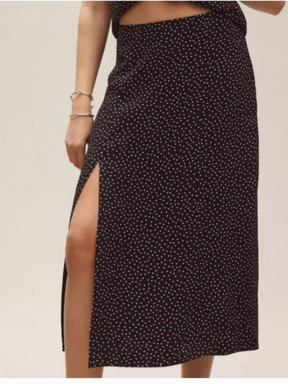 Mauve Black Midi Skirt with White hearts and Side Slit